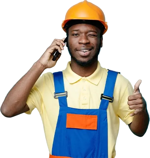 Professional installer on phone giving a thumbs up